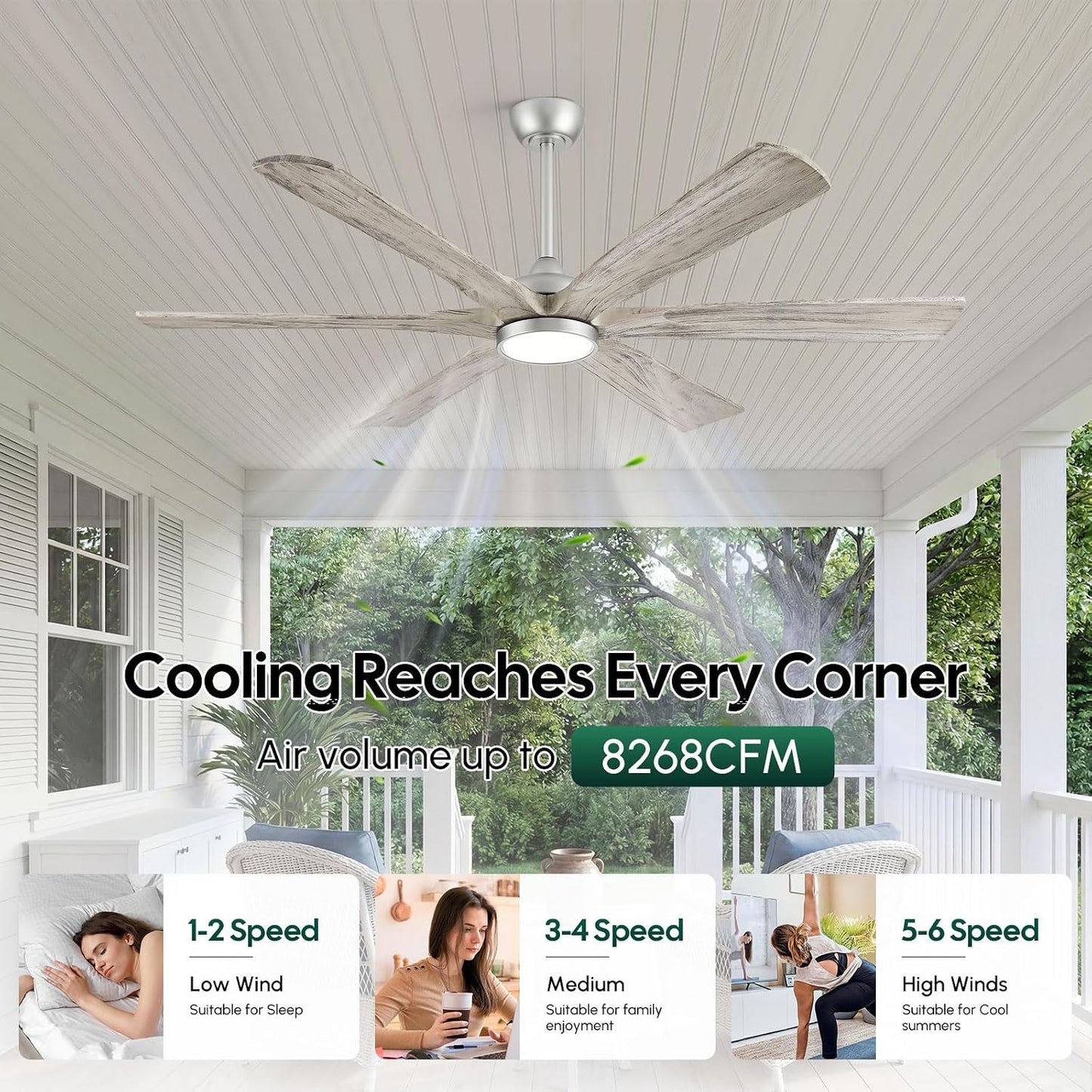 Ventilador techo exterior 60pulg luz moderno Alexa 6 cuchillas