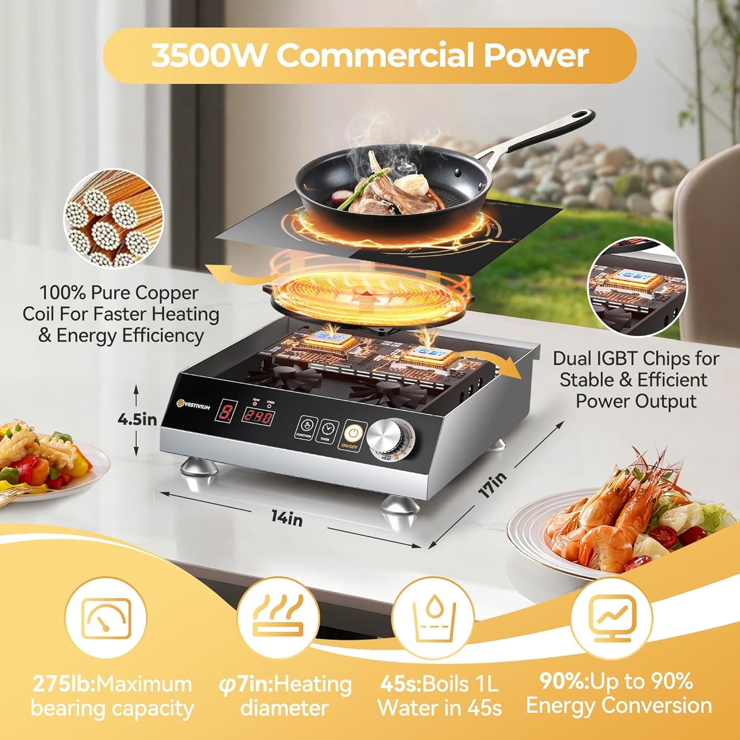 Placa inducción 3500W 220V quemador portátil profesional