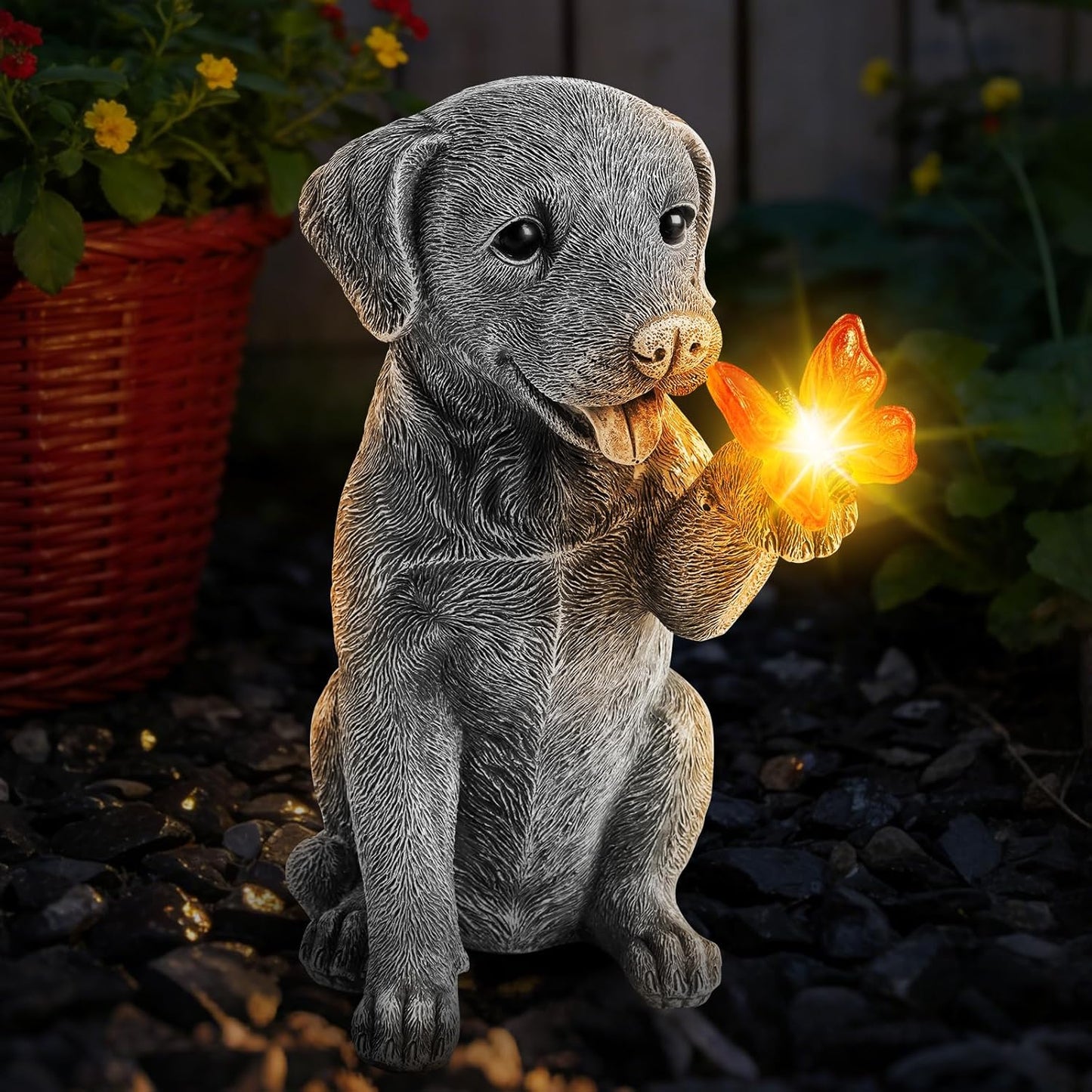 Estatua solar de perro para jardín regalo mamá
