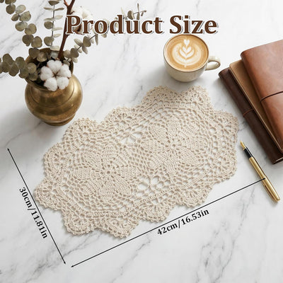 Manteles de crochet ovalados de algodón vintage para mesa boda decoración beige
