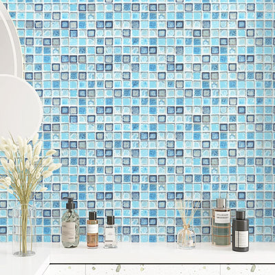 Papel tapiz azul mosaico adhesivo impermeable baño cocina