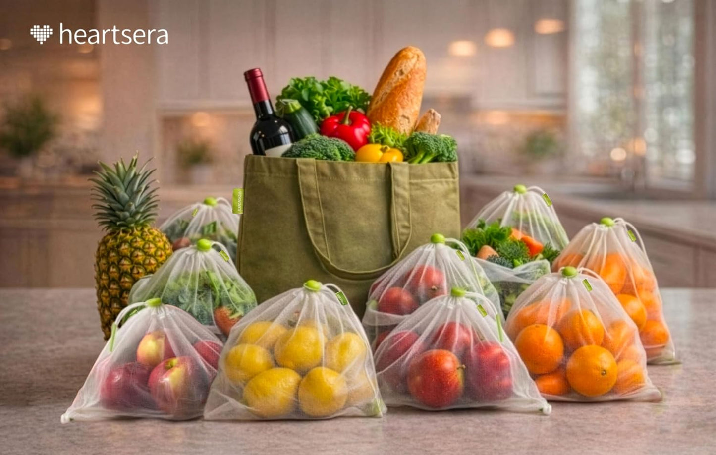 Juego de bolsas reutilizables paquete de 10 bolsas de malla lavables ecológicas