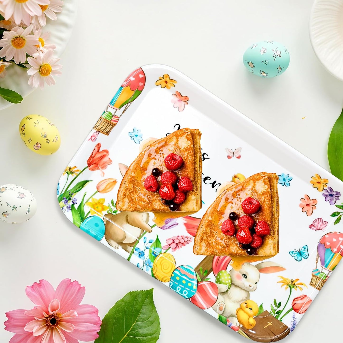 Bandejas de Pascua 13 x 10 pulgadas con diseños de conejo, huevo y flores
