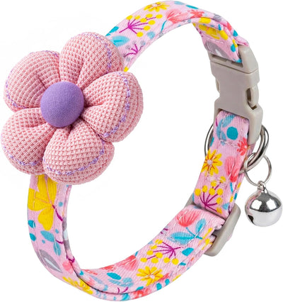 Collar perro floral con campana rosa para cachorros y adultos
