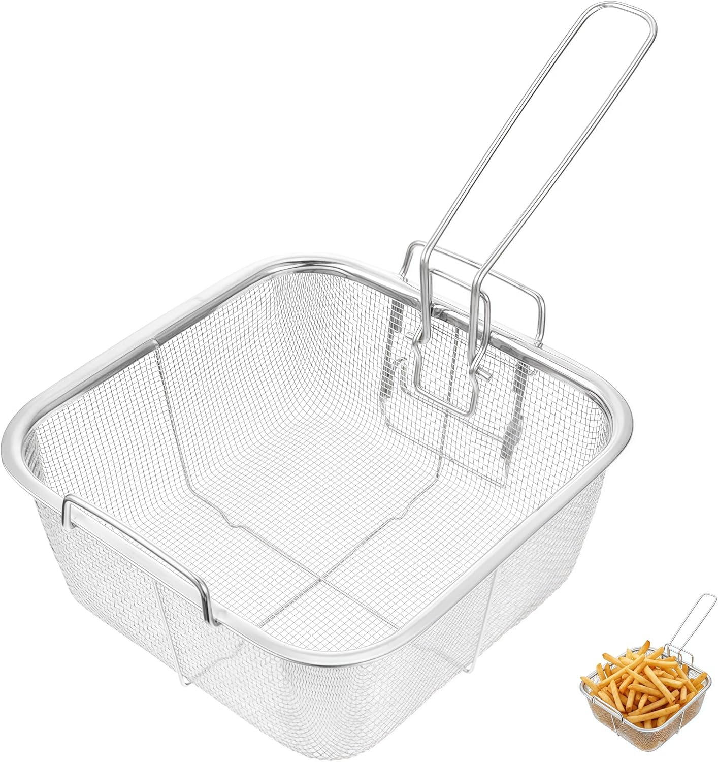 Cesta de acero inoxidable para freír con mango plegable
