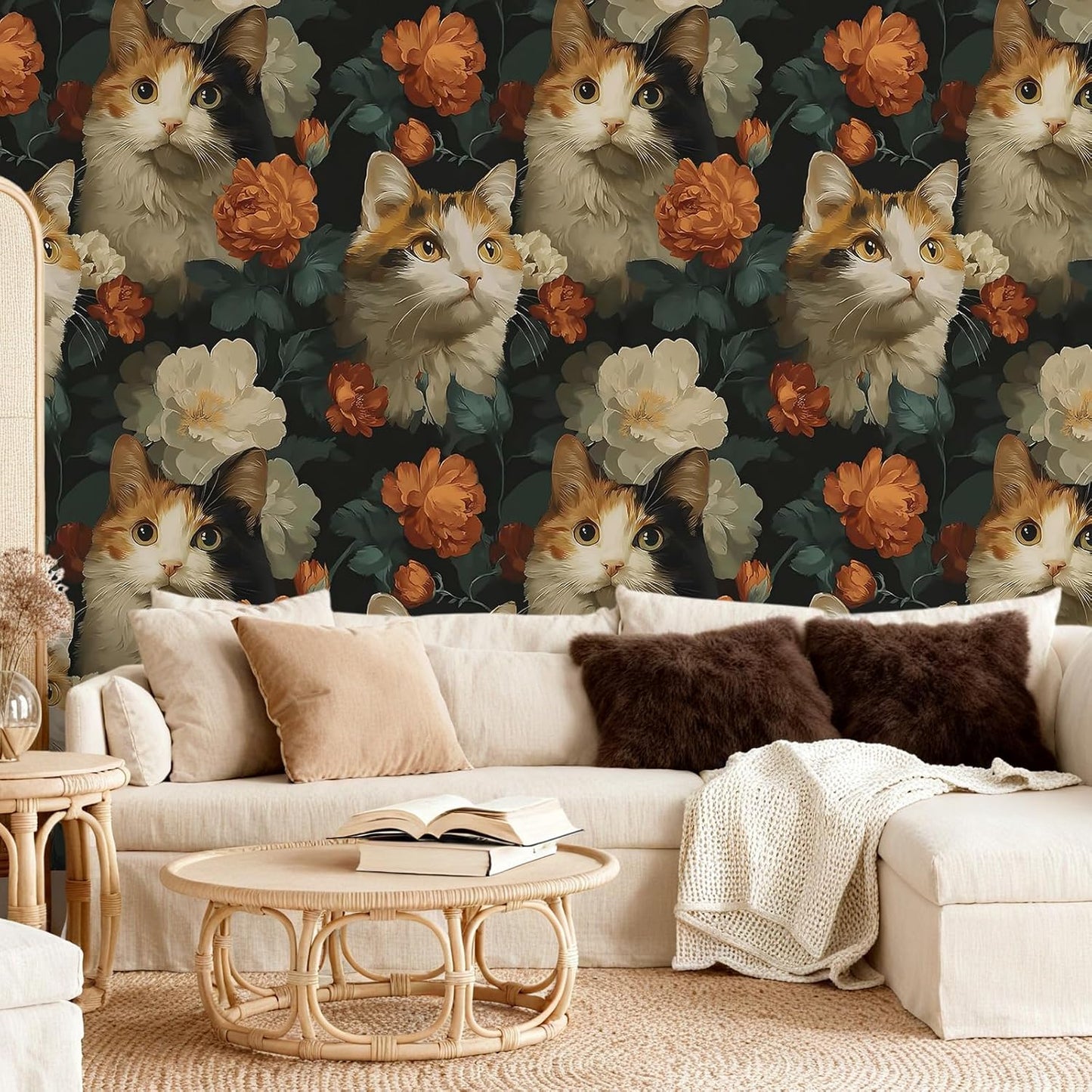 Papel tapiz floral peonías oscuras autoadhesivo 17.7x118pulg