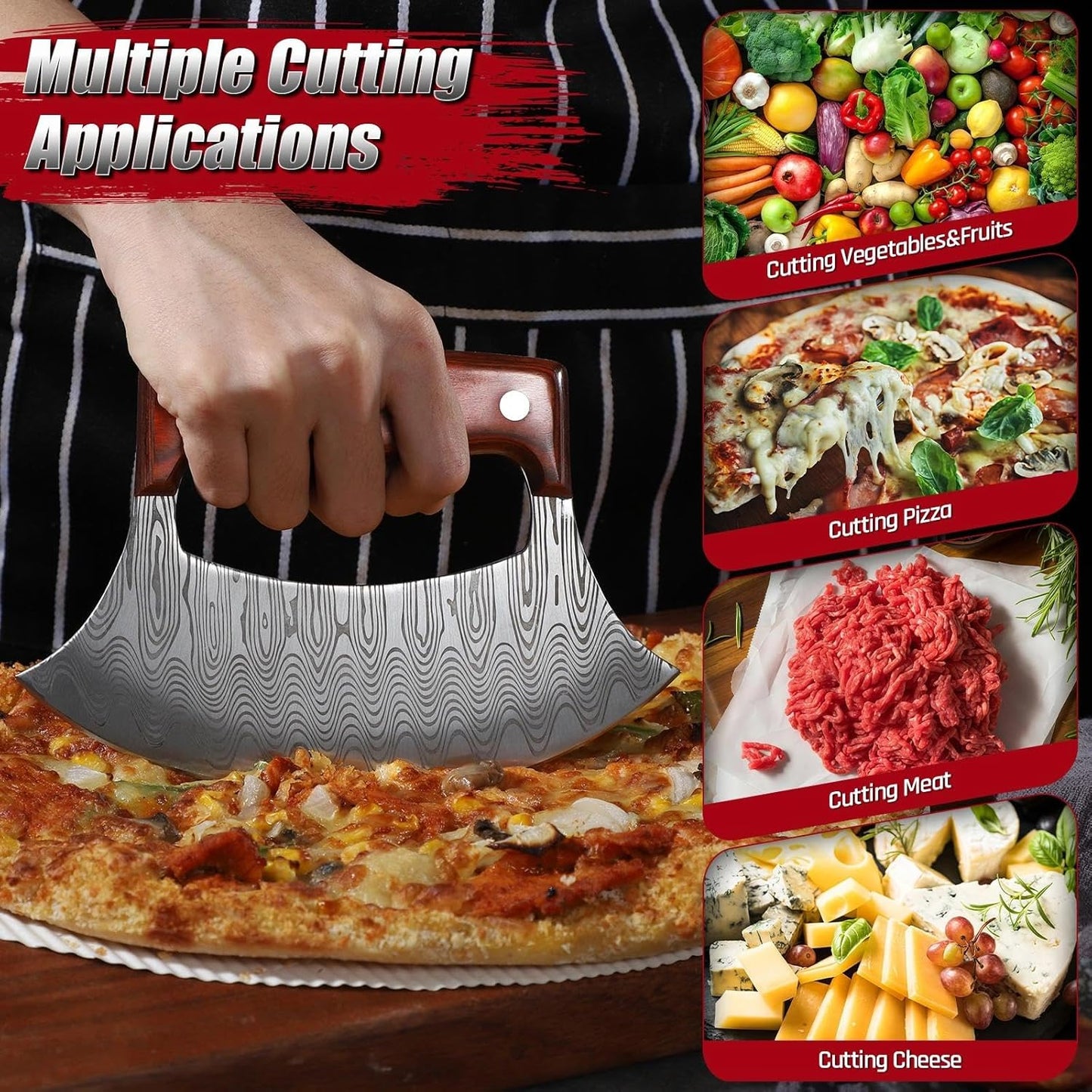 Cortador de pizza Ulu con cuchilla de hueso para cortar costillas y verduras