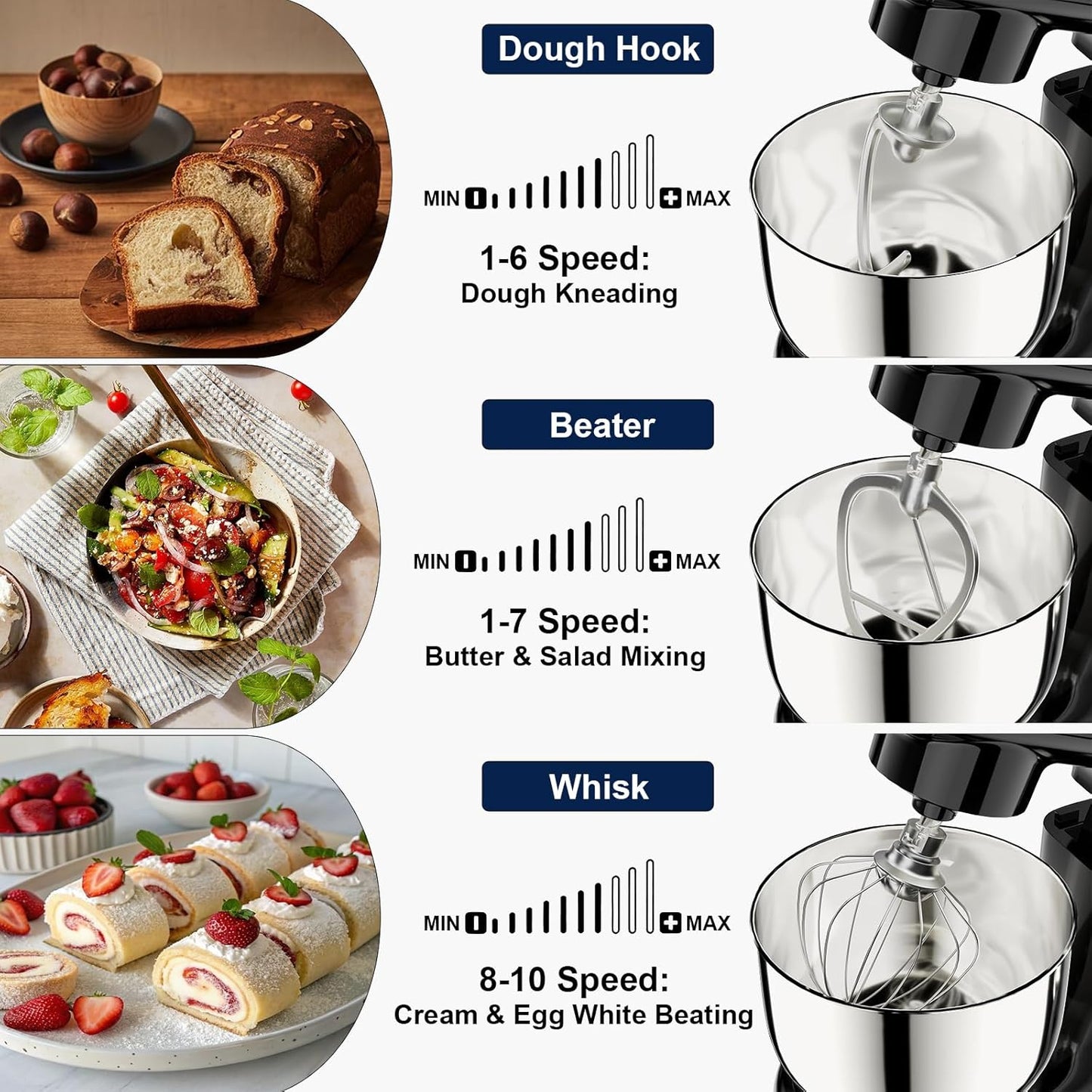 Batidora de pie 4.2-5.3qt 10 velocidades digital 3en1 para hornear