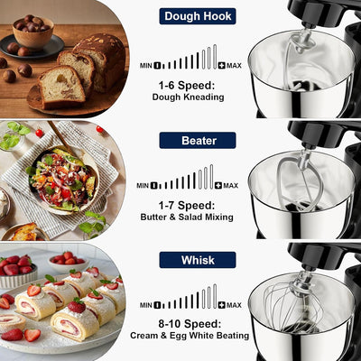 Batidora de pie 4.2-5.3qt 10 velocidades digital 3en1 para hornear
