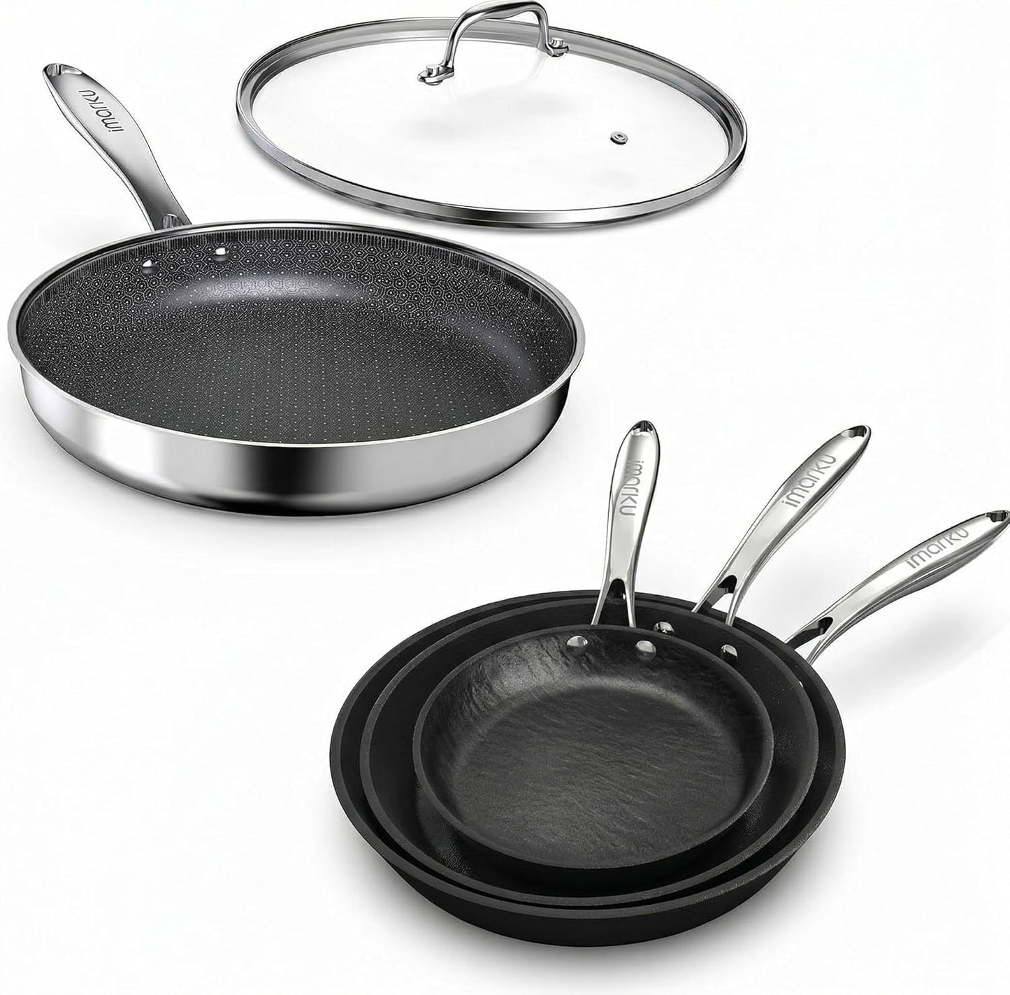 Sartén antiadherente imarku de 12" con tapa 3 piezas para tortilla