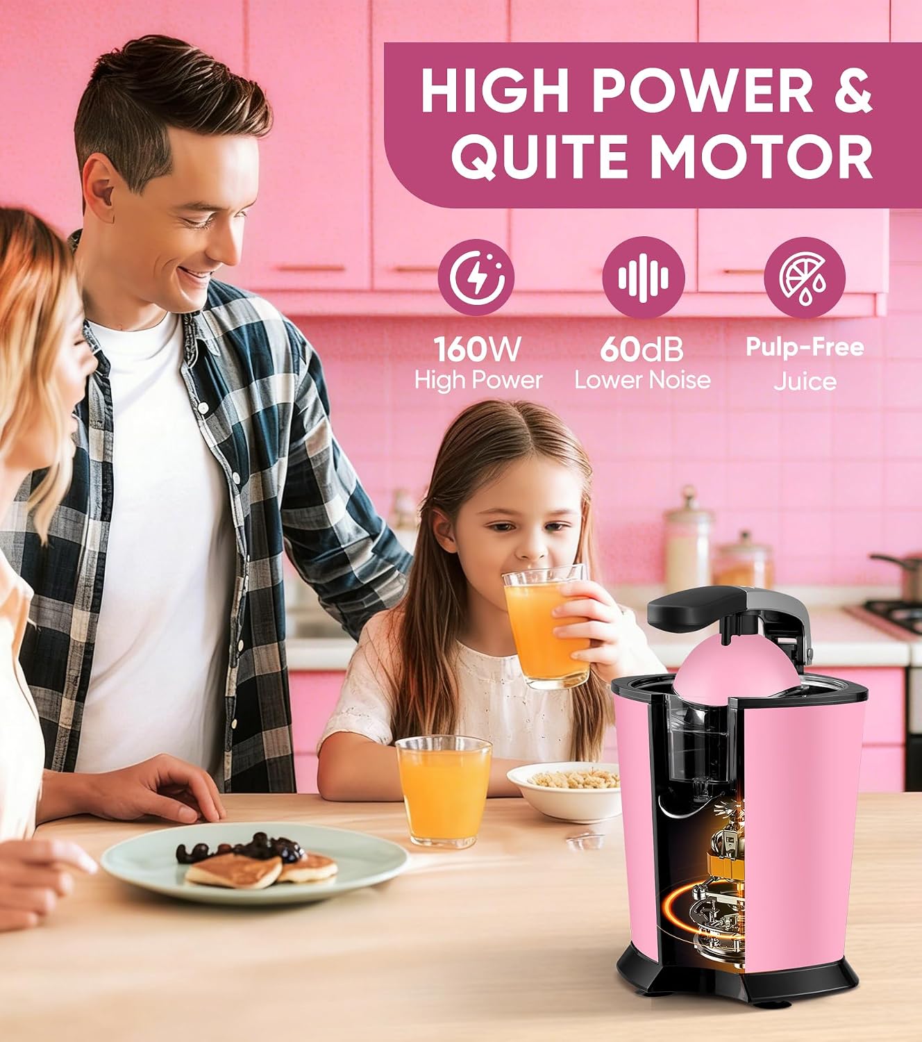 Exprimidor eléctrico acero inox 2 conos rosa
