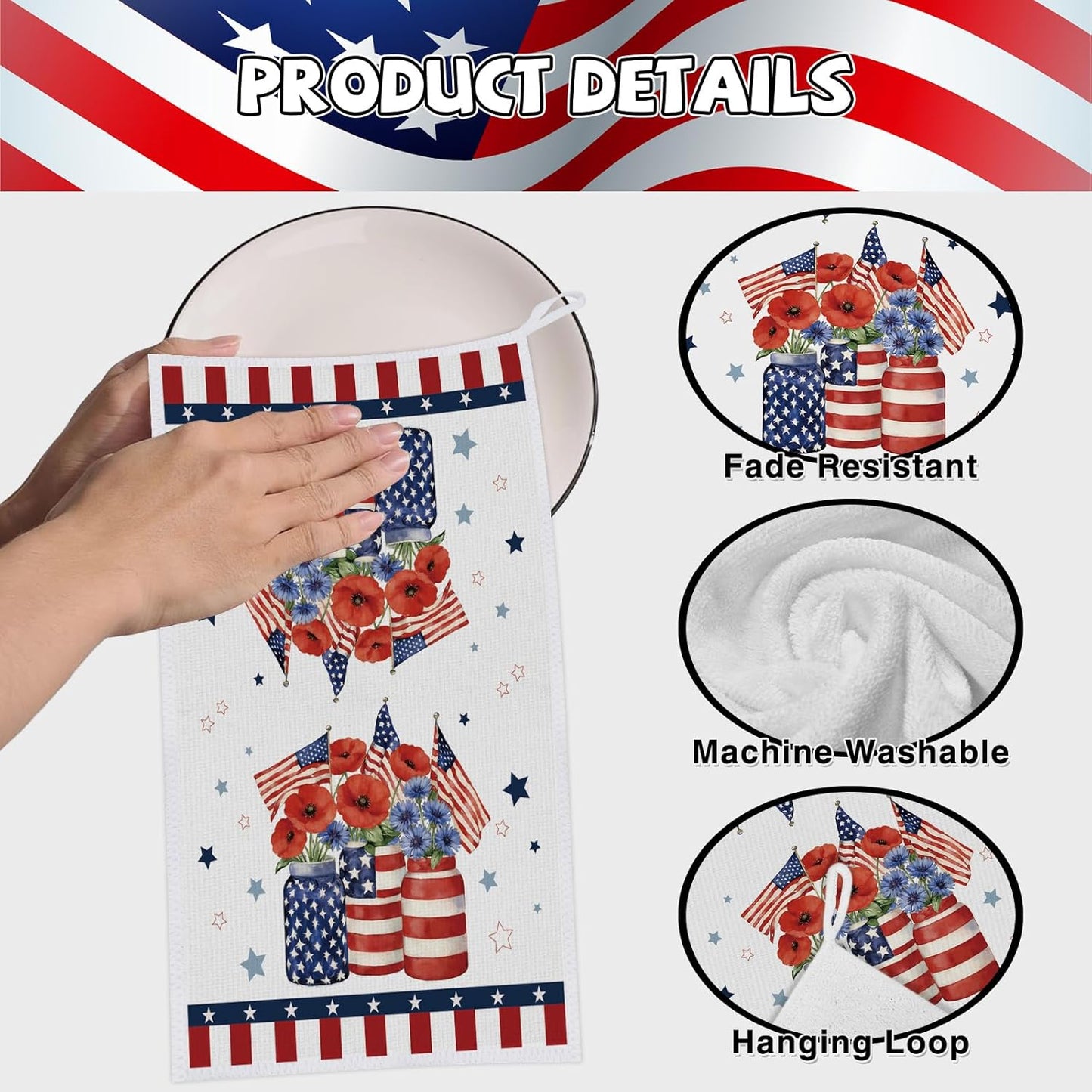 Set 2 toallas cocina absorbentes diseño patriótico 4 de Julio
