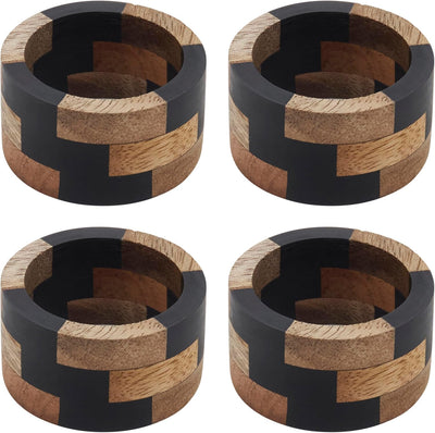 Set 4 servilleteros madera mango y resina patrón moderno