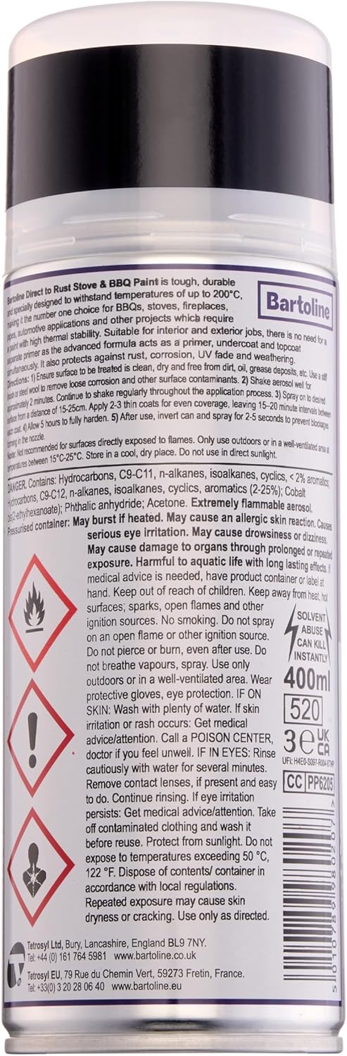 Spray pintura barbacoa estufa negro 13.5oz resistente hasta 392°F
