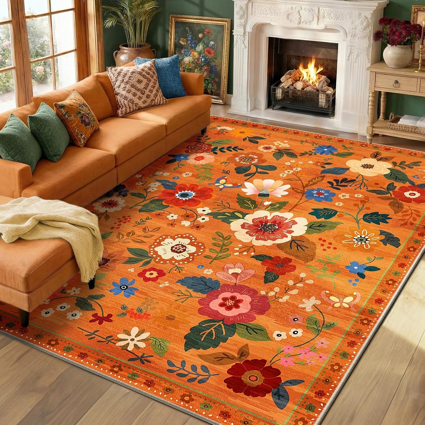 Alfombras área estampado floral 8x10ft antideslizante sala niños