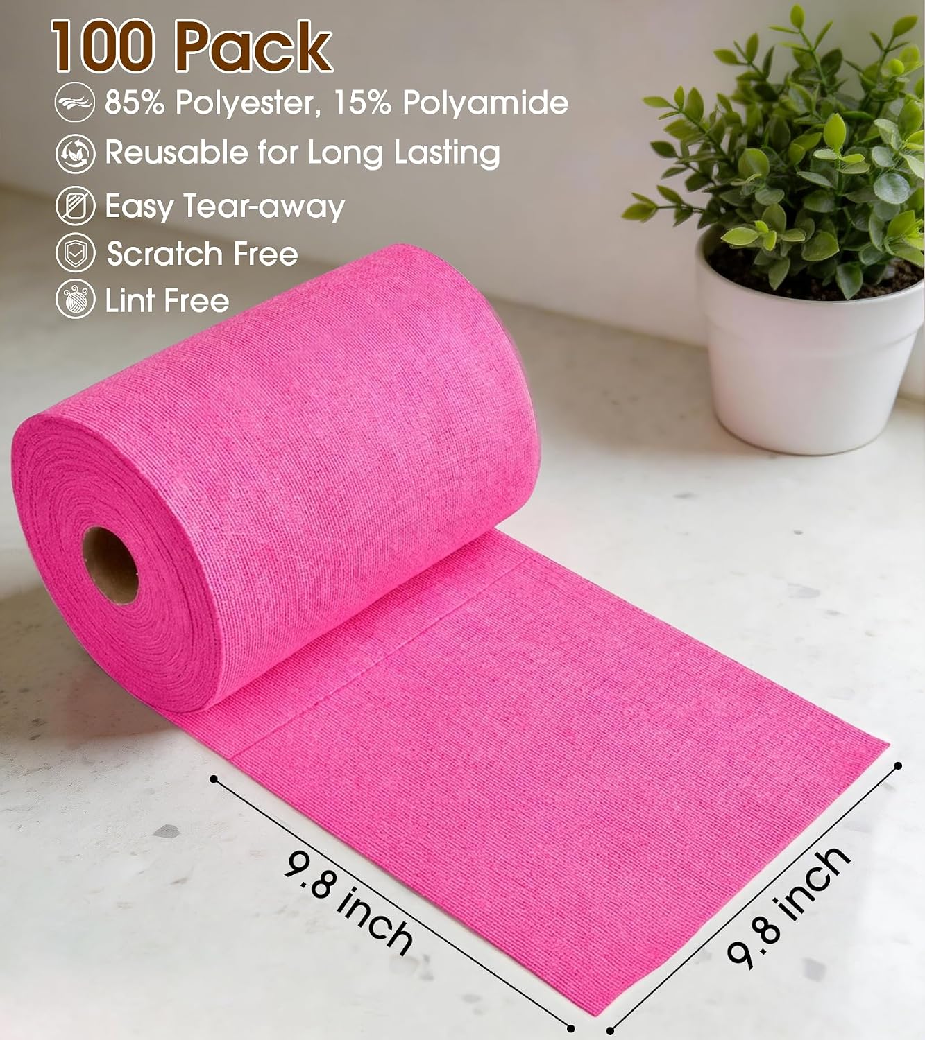 Rollo microfibra 100 toallas reutilizables sin pelusas rosa
