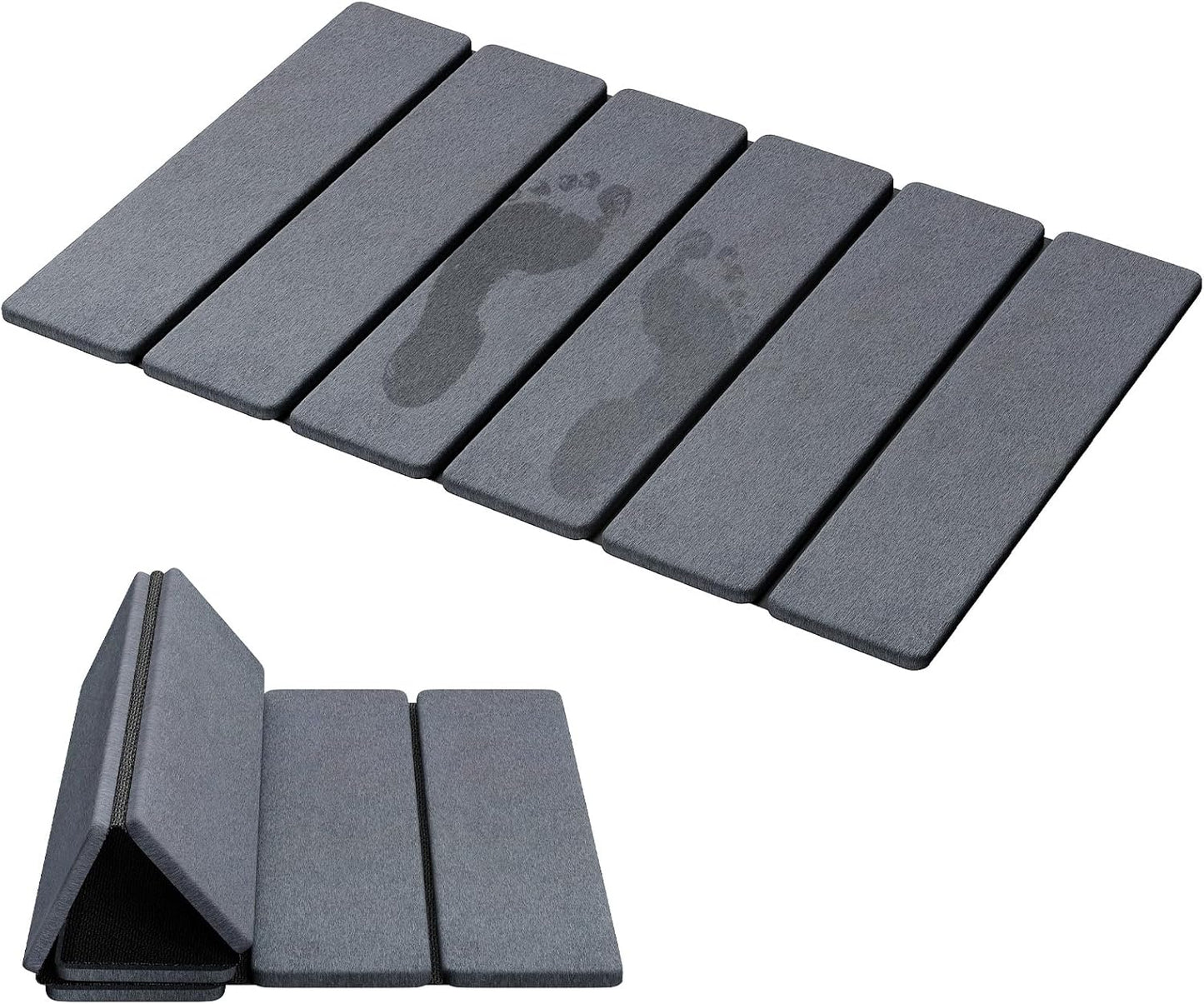 Tapete baño piedra plegable secado rápido 24x16pulg gris oscuro