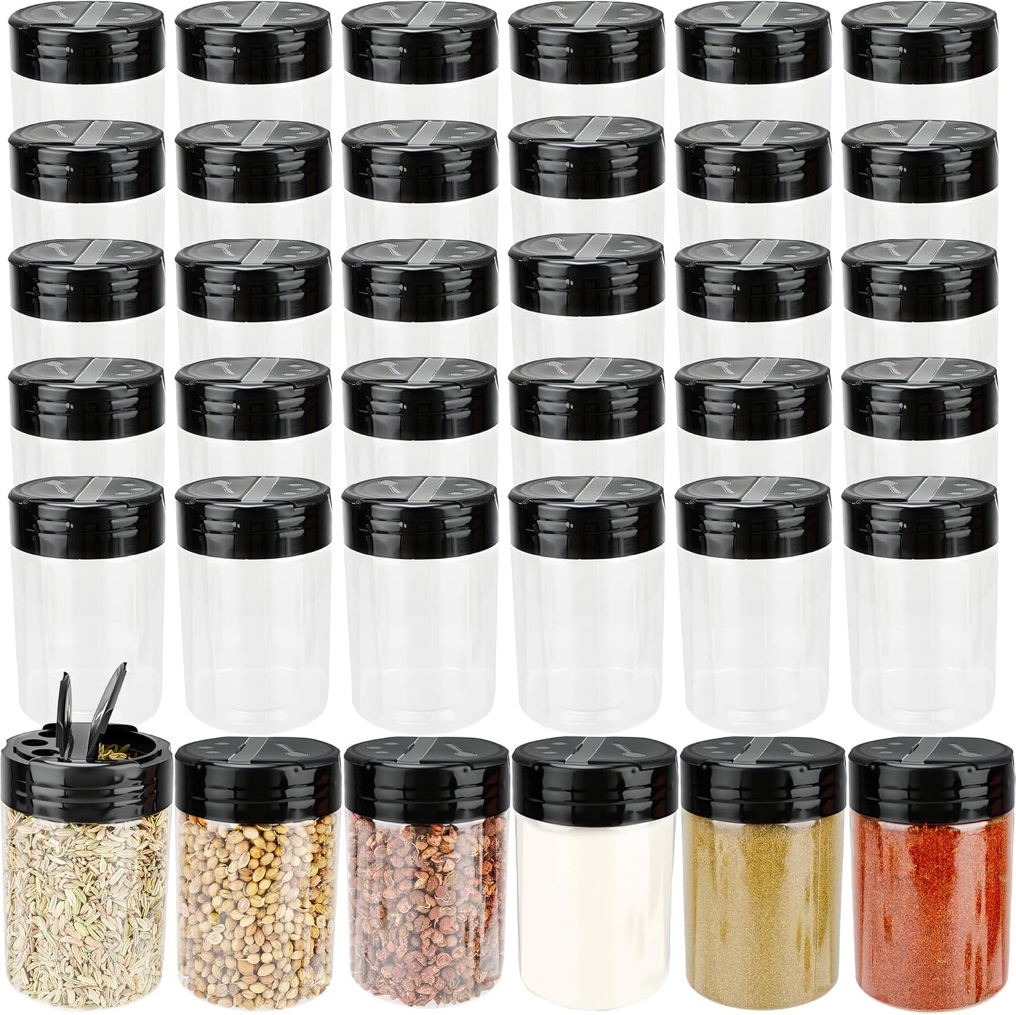 Pack 48 Frascos Plástico Especias 4oz Tapas Negras