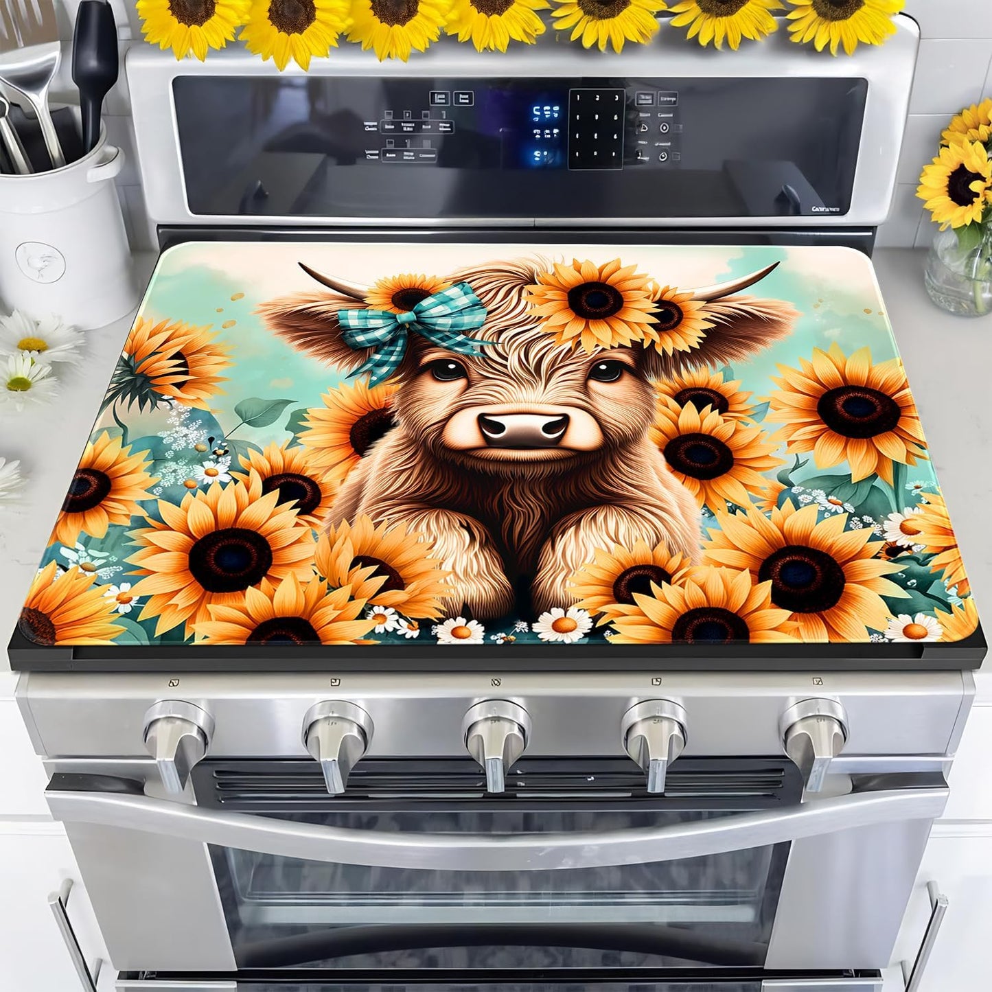 Cubierta estufa vaca girasol Highland