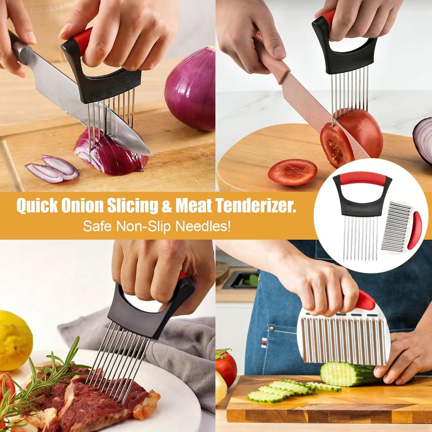 Soporte de cebolla de acero inoxidable para rebanar uniforme