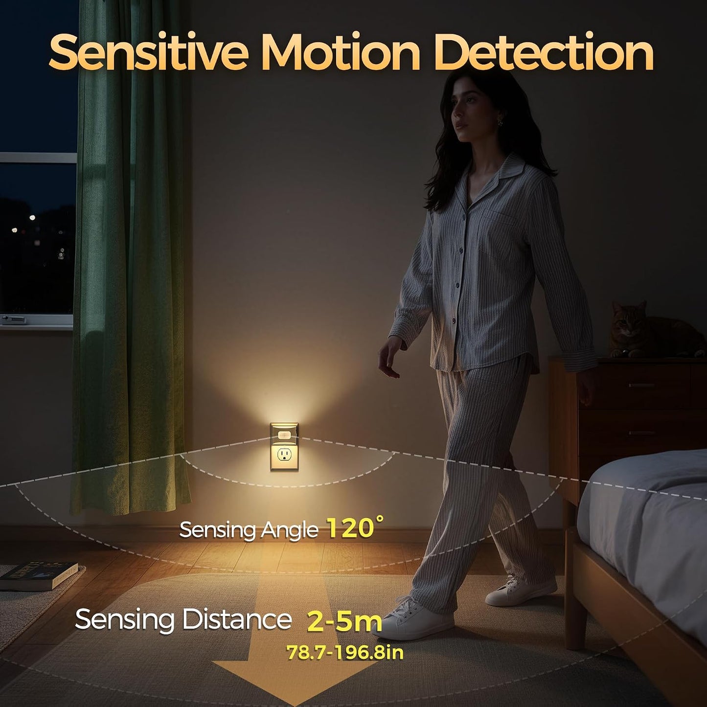 Luz nocturna LED 4uds con sensor movimiento y atardecer