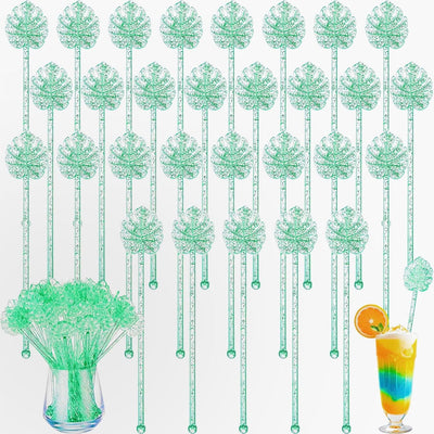 Palitos de cóctel de hoja de palmera 7.5 pulgadas con purpurina verde reutilizables