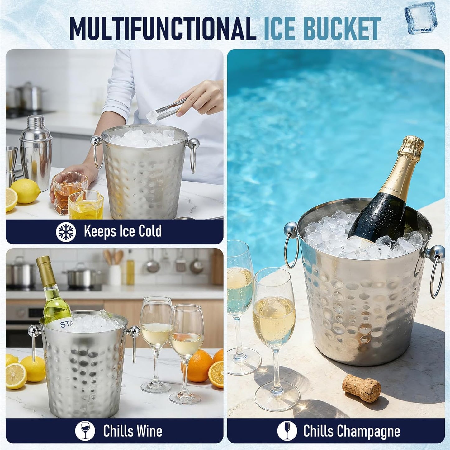 Bote de hielo aislado con tapa y cuchara para fiestas 3 litros