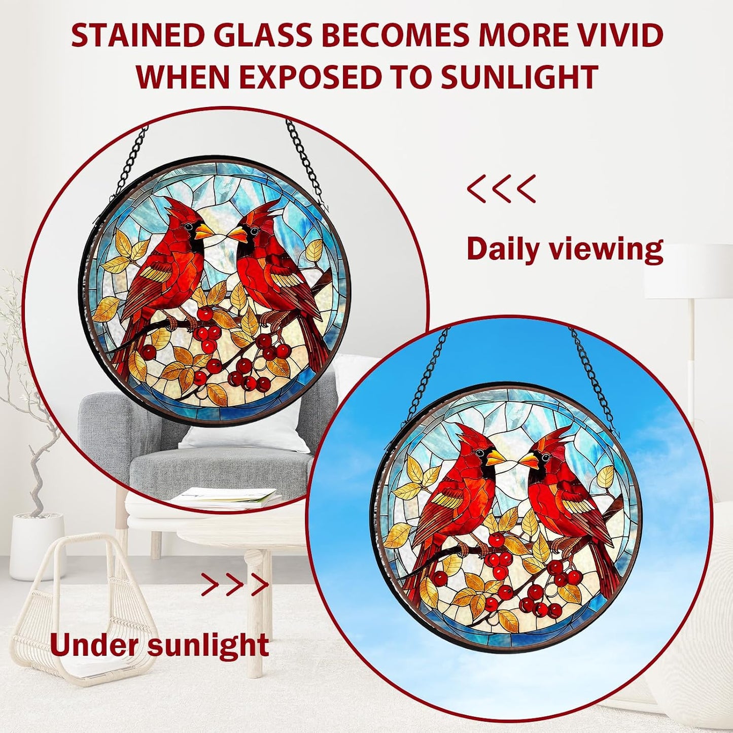 Colgante vidrio emplomado rojo atrapasol para ventana