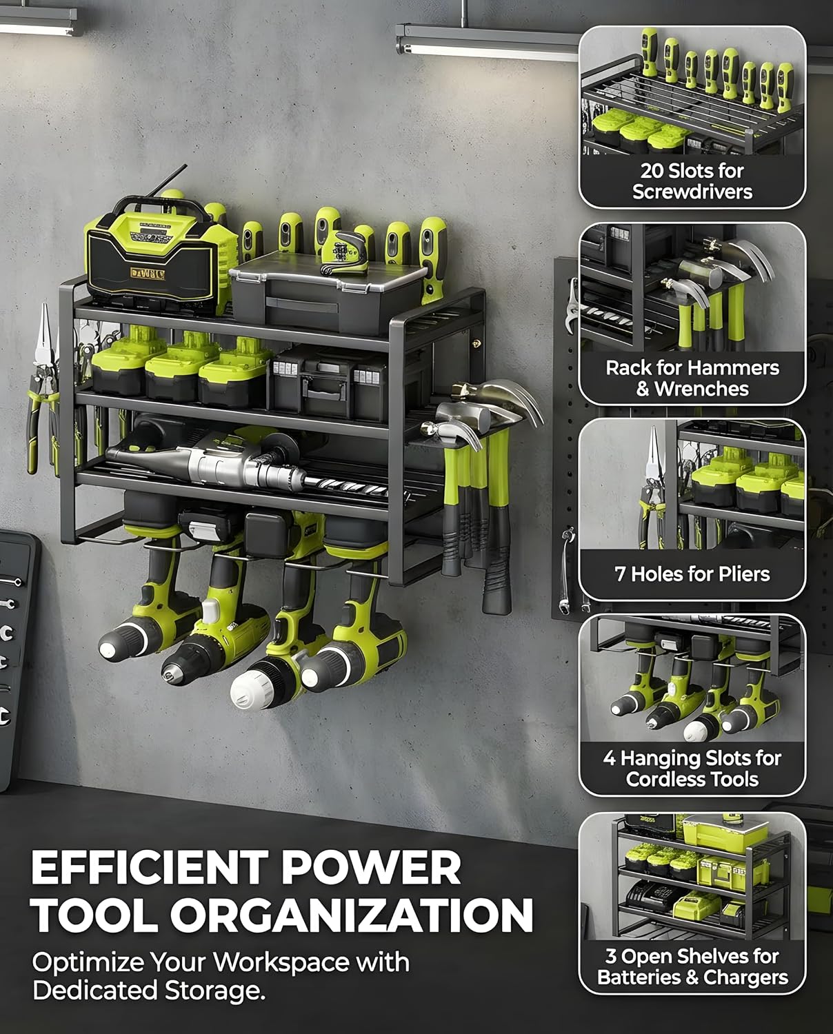 Organiz. herramientas eléctricas 4 taladros 4 capas