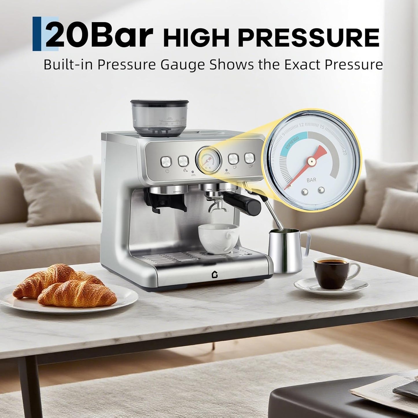 Máquina acero inox bomba 20 bar tanque 2.8l espumador leche