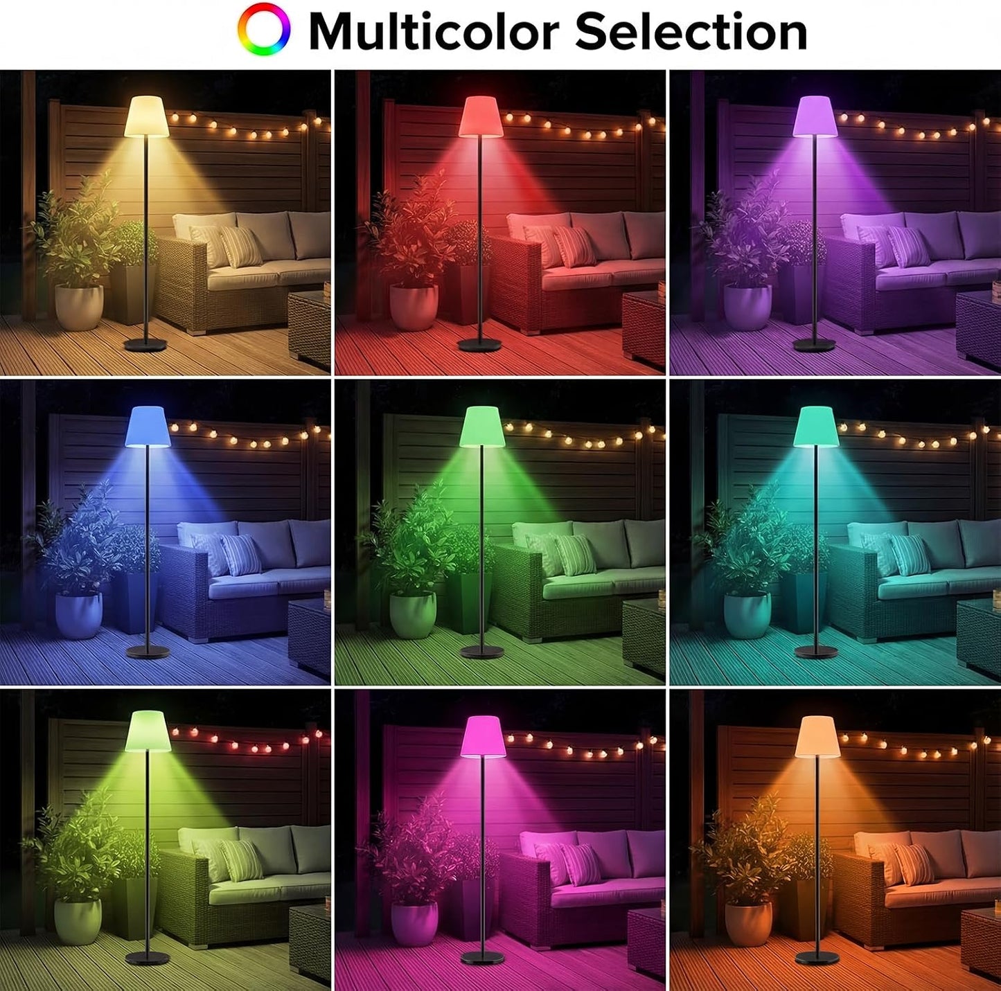 Lámpara pie solar exterior sensor luz LED RGB blanco cálido