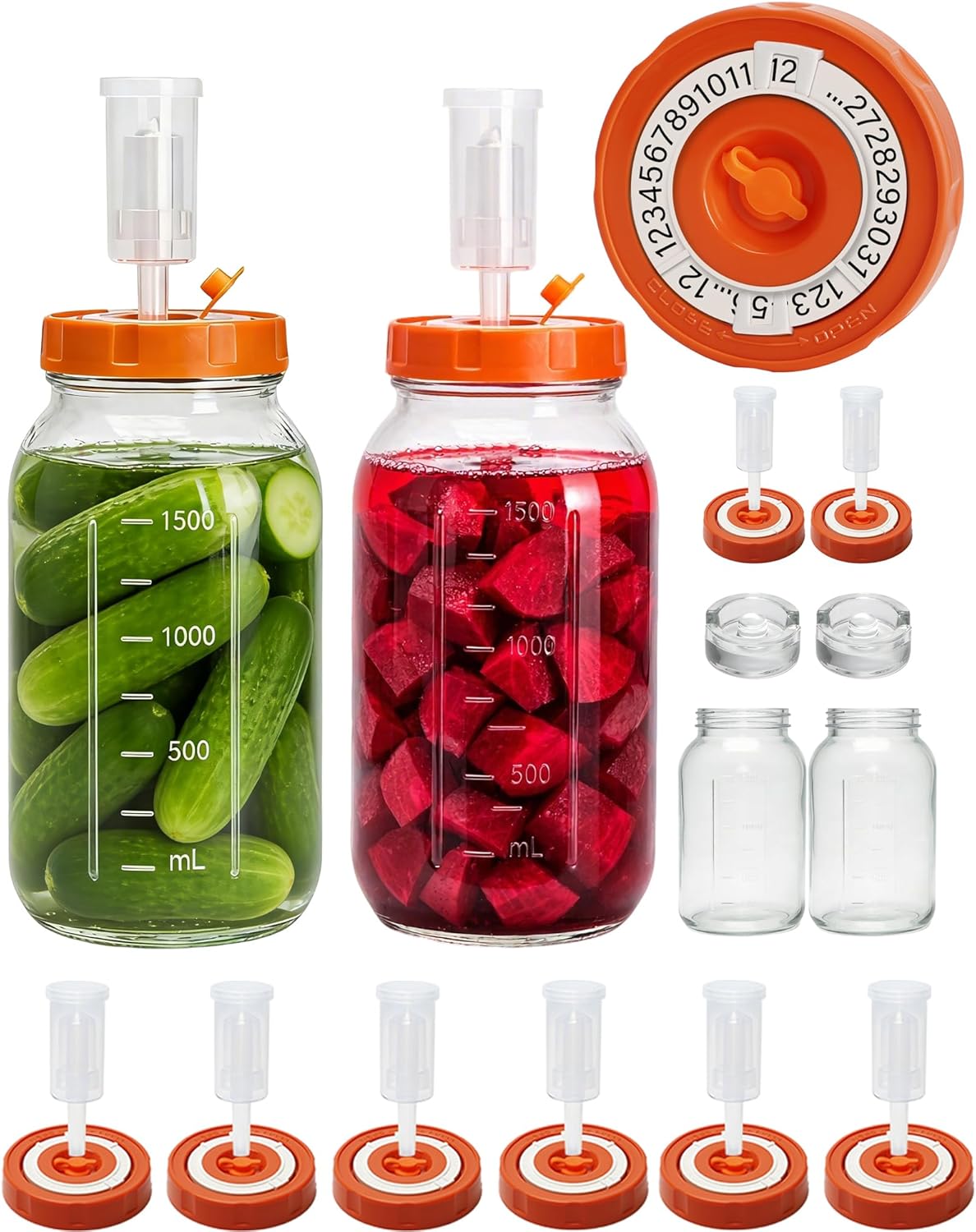 2 Pack Frasco Fermentación 64oz con 6 Tapas y Válvulas