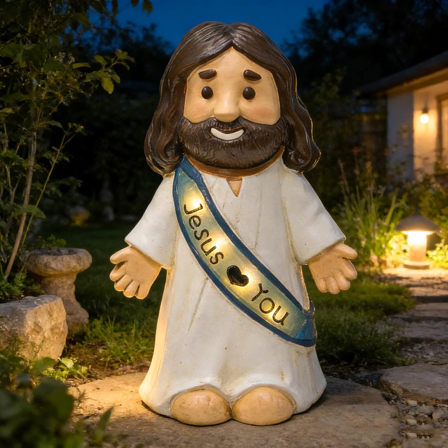Figura iluminada solar resina 10.4pulg decoración cristiana