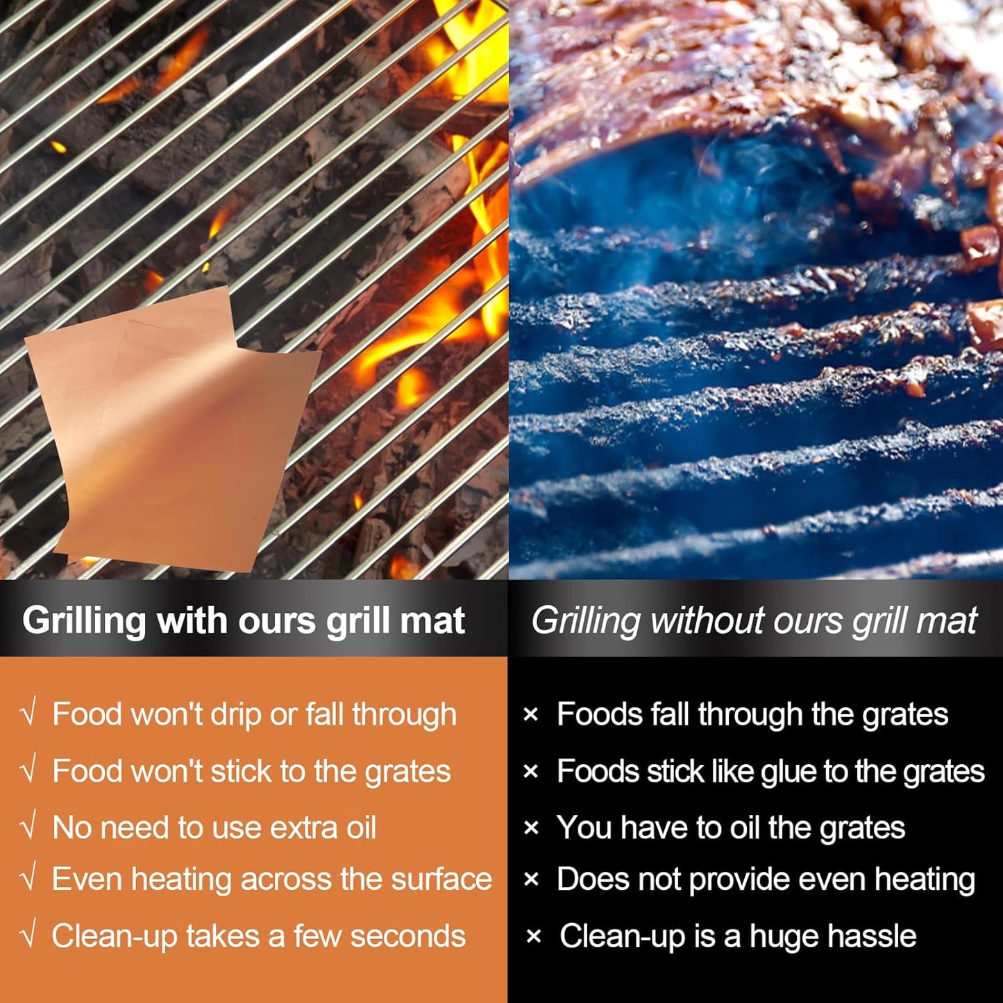 Alfombrillas cobre parrilla al aire libre set 6 antiadherentes