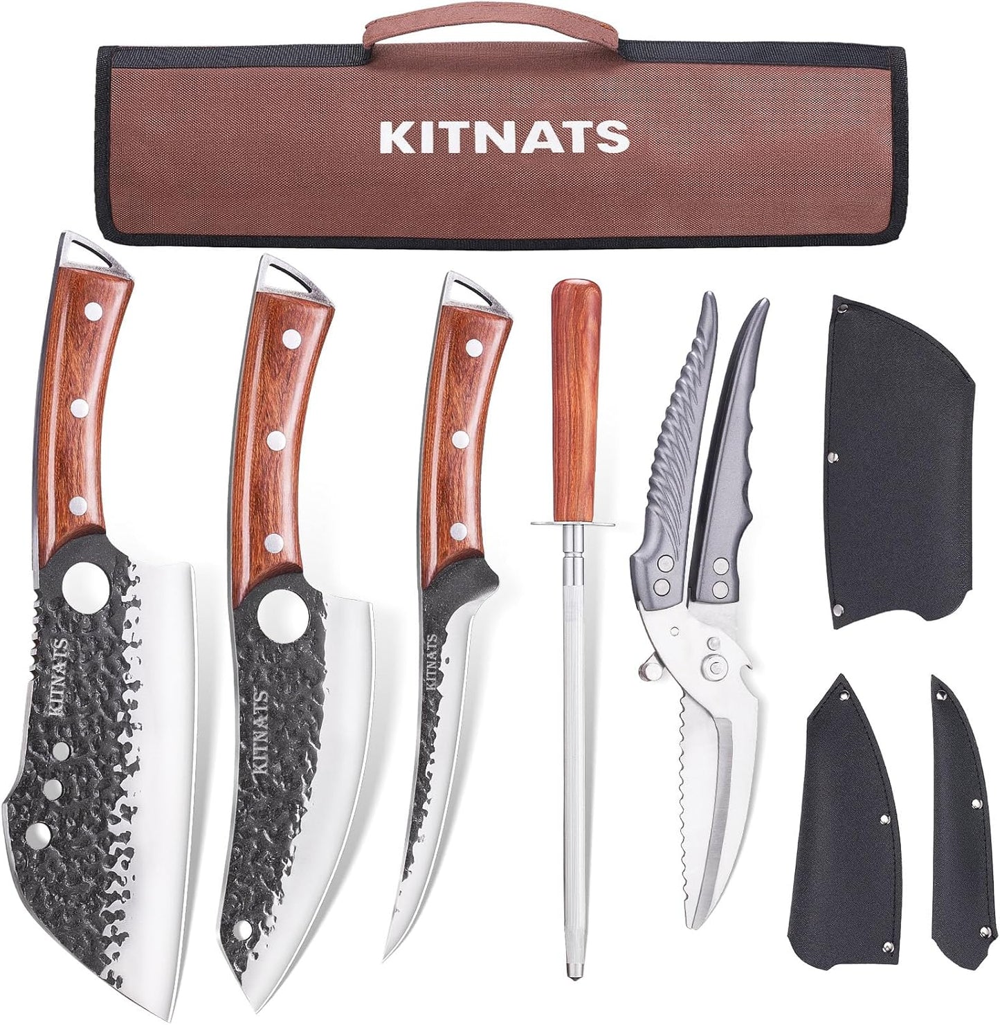 Set 9 Cuchillos Chef Forjados a Mano con Bolsa