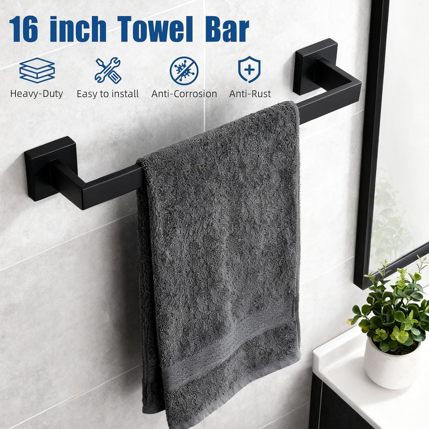 Set 6 accesorios baño negro acero inox