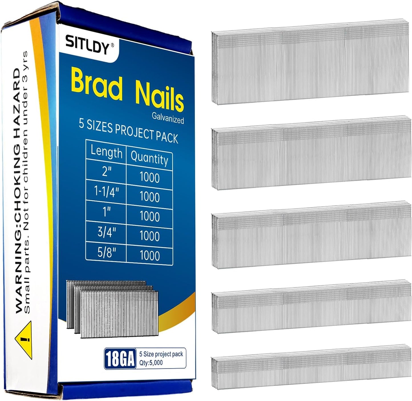 Clavos Brad galvanizados 5 tamaños 5000 pzas 5/8 a 2 pulg