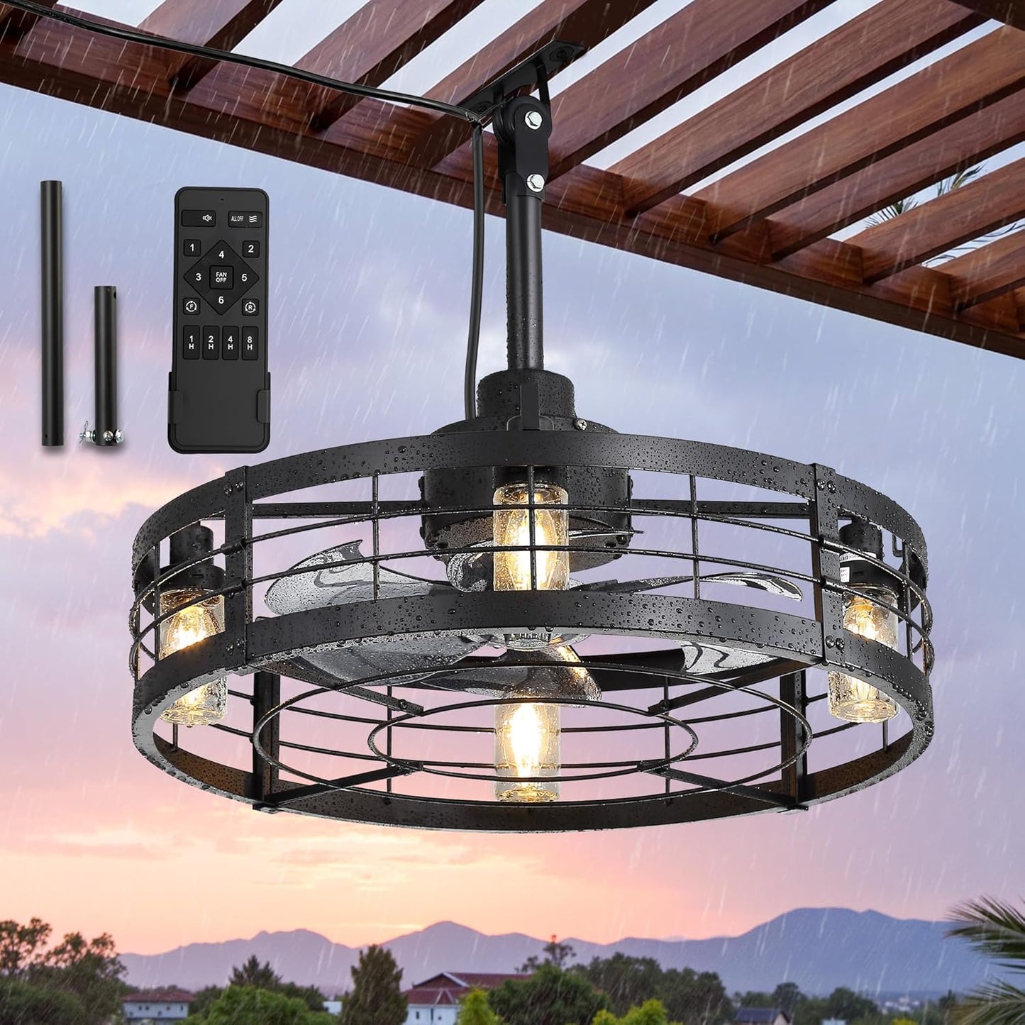 Ventilador techo exterior 22pulg con luz control remoto