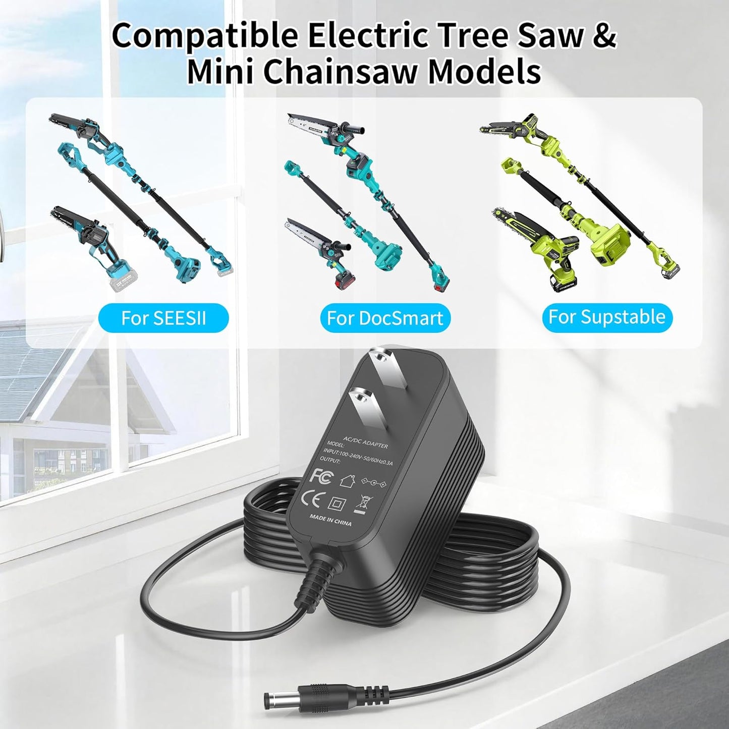 Cargador 21V para SEESII DocSmart batería sierra poste PS600