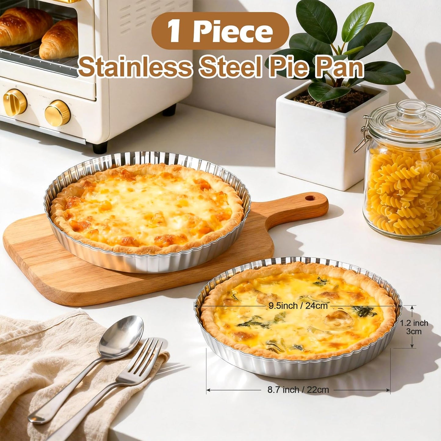 Sartén tartas 9.5pulg acero inox quiche reutilizable plateado