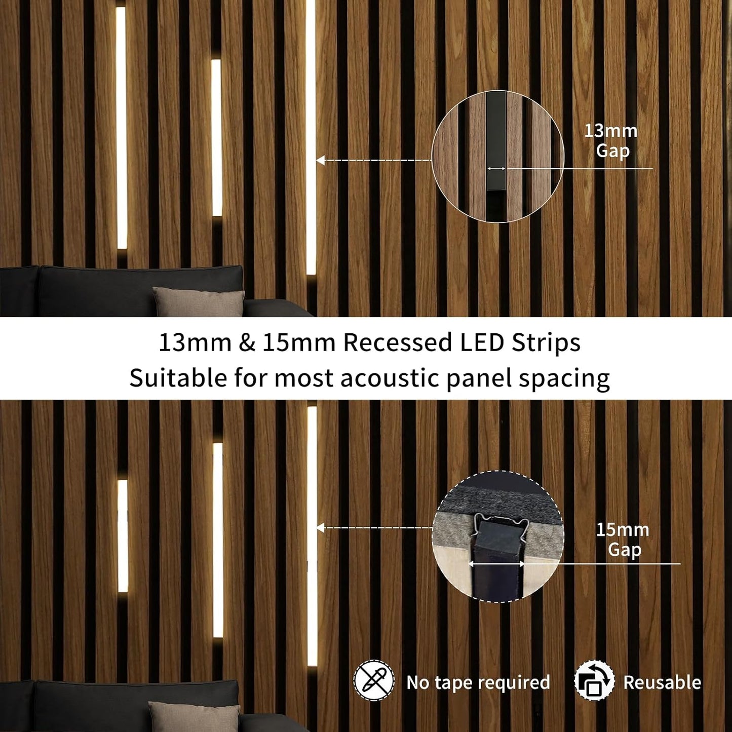 Tira LED empotrada pared madera 6 luces 3000K atenuador tactil