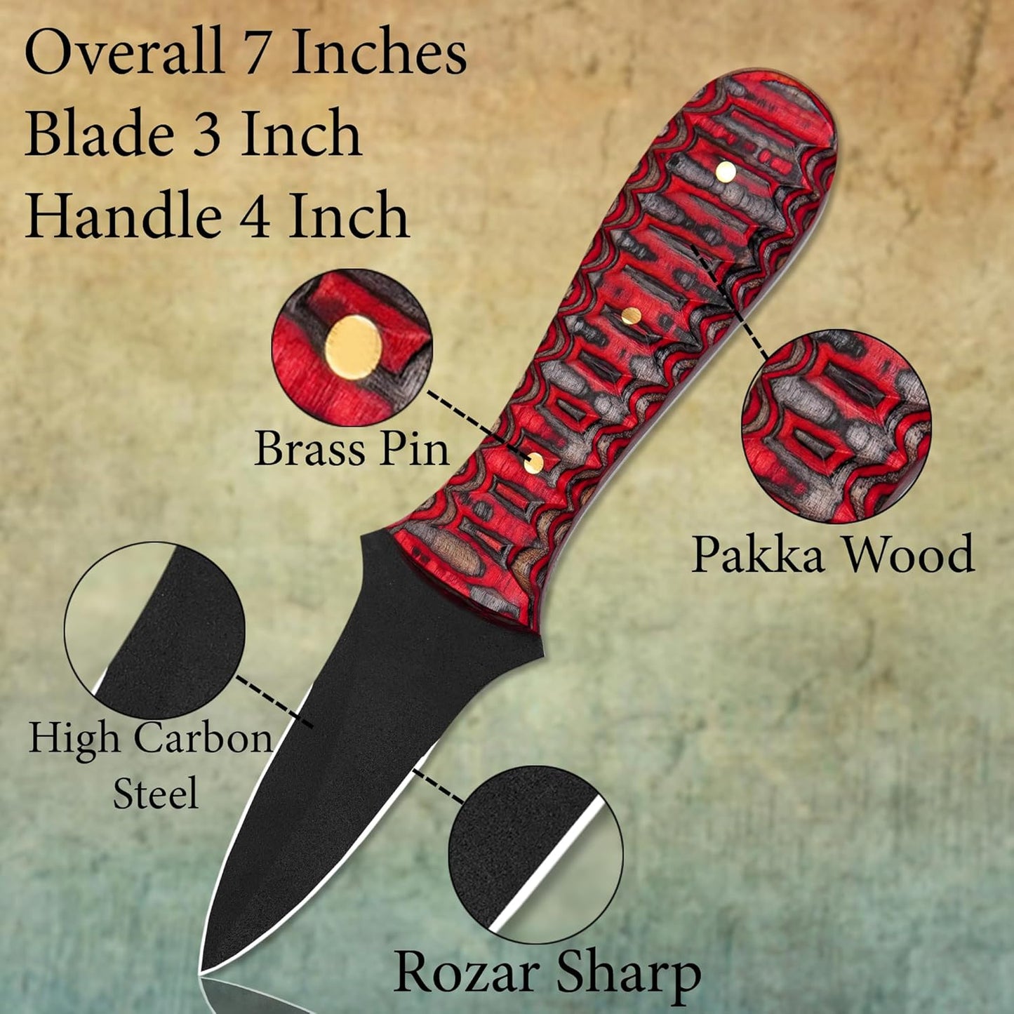 Cuchillo de ostras profesional con mango de madera Pakka y hoja de acero negra