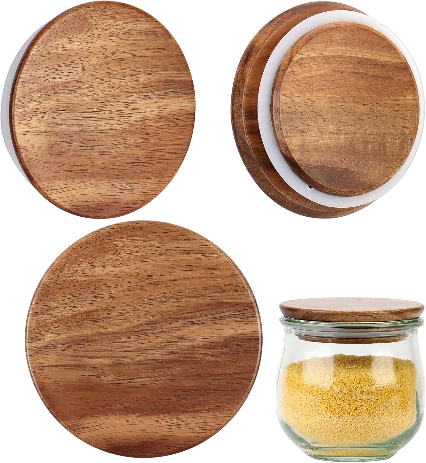 Paquete de 2 tapas Weck de acacia tulipán para tarros de 3.15 pulgadas con sellado de silicona