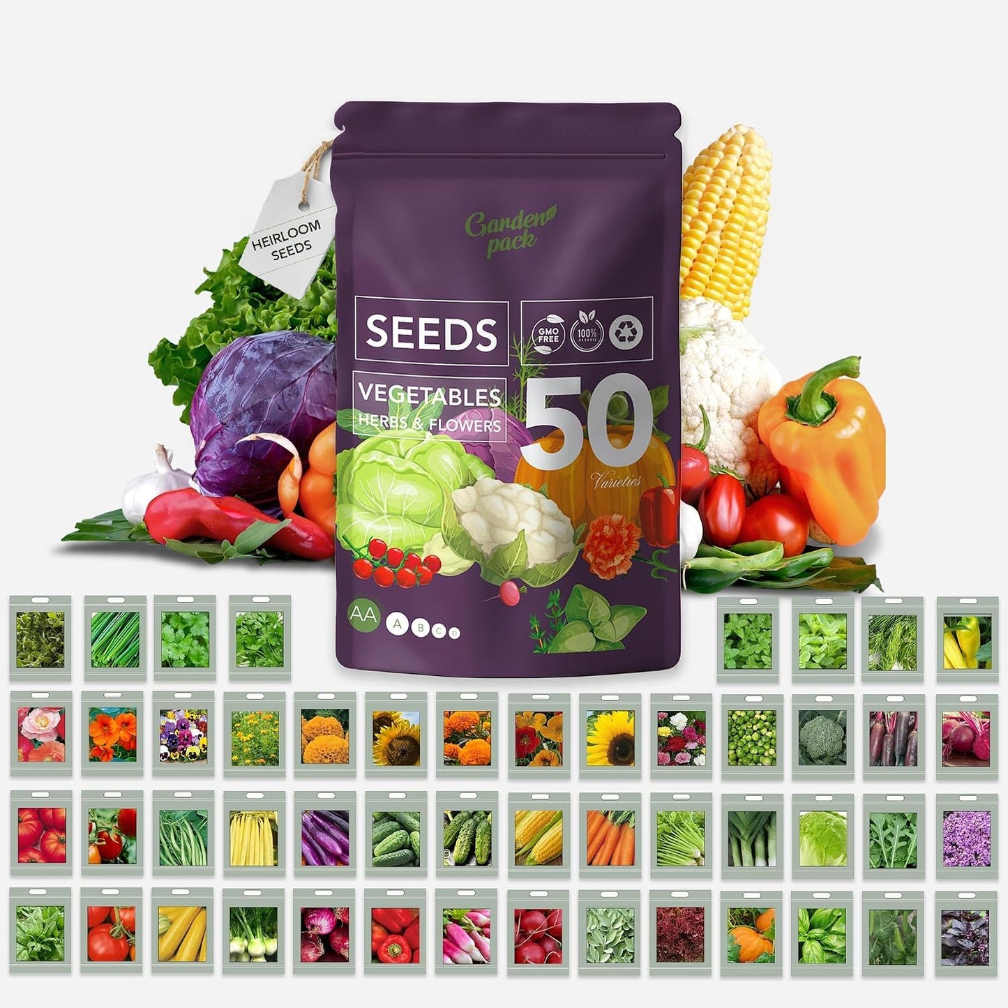 Bolsa 25000 semillas verduras hierbas flores sin OMG