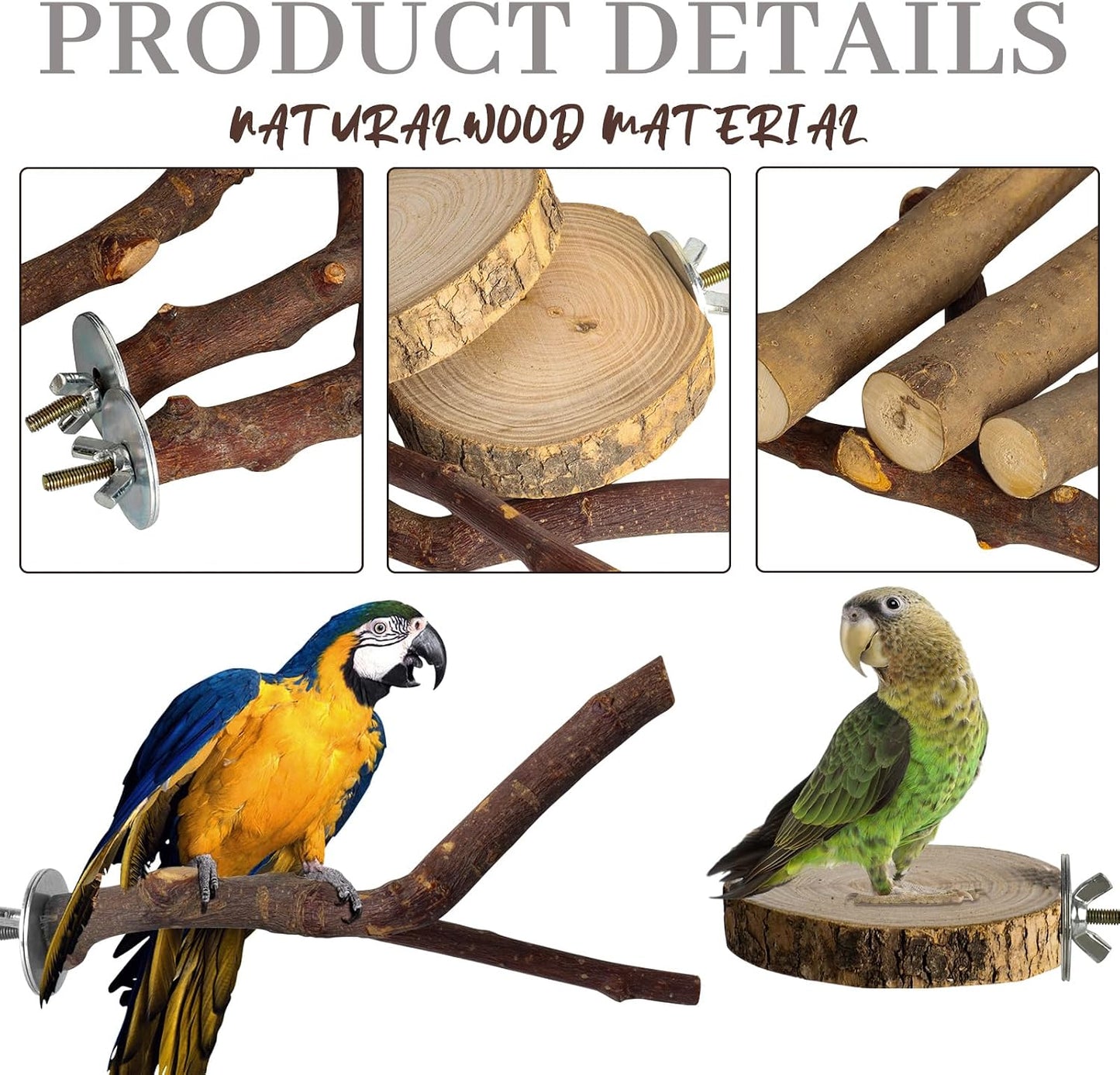 8 Pzas Perchas Madera 9pulg para Pájaros Conures
