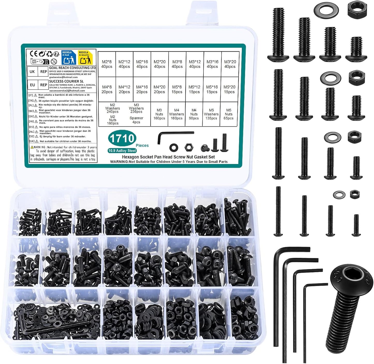 Kit surtido tuercas métricas s m2 m3 m4 m5 1710 pzas