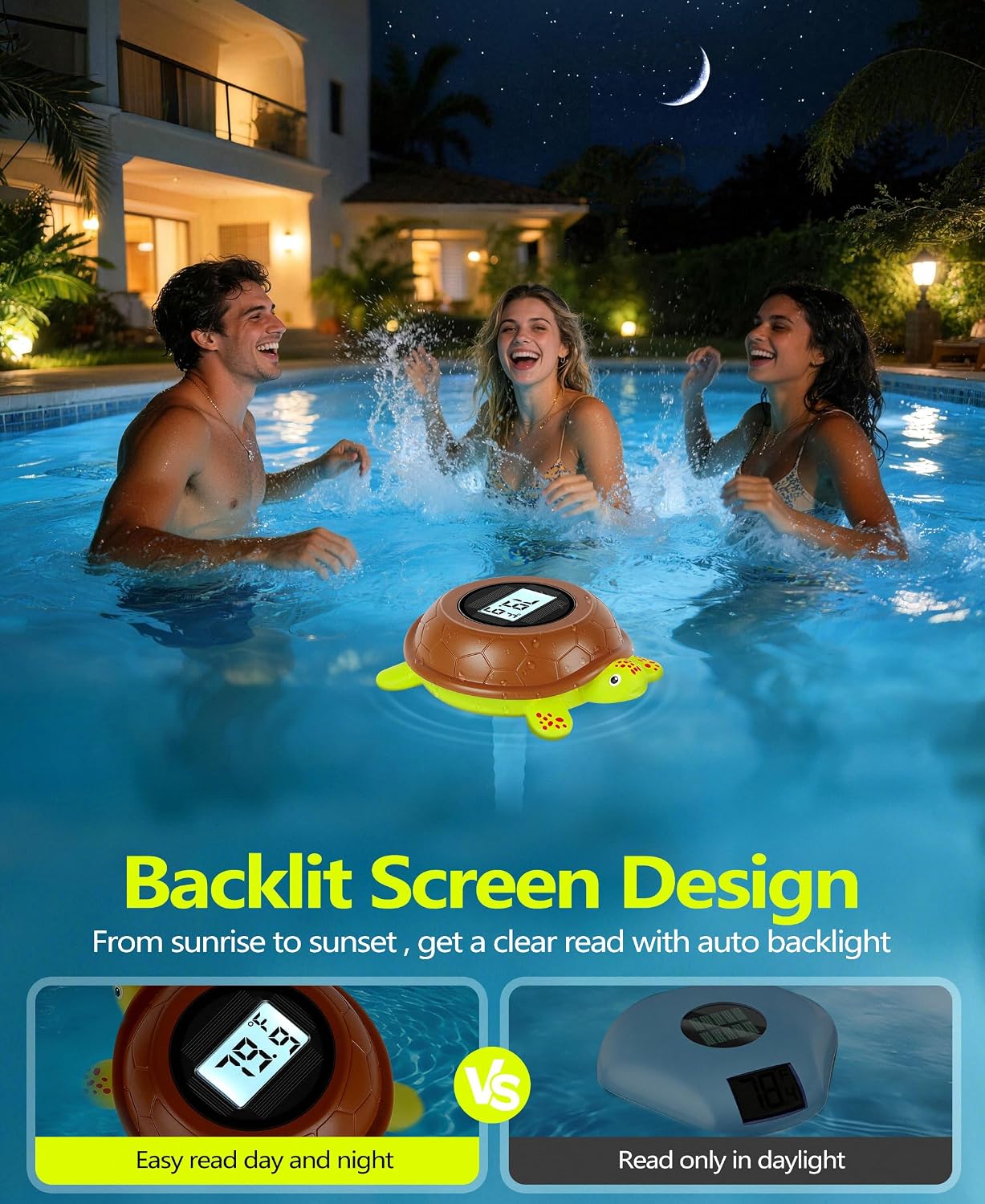 Termómetro solar piscina 2026 cuerda LCD retroiluminada ±0.5℉