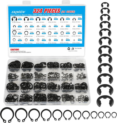 Set 324 clips C y E acero al carbono negro 0.079-0.630pulg