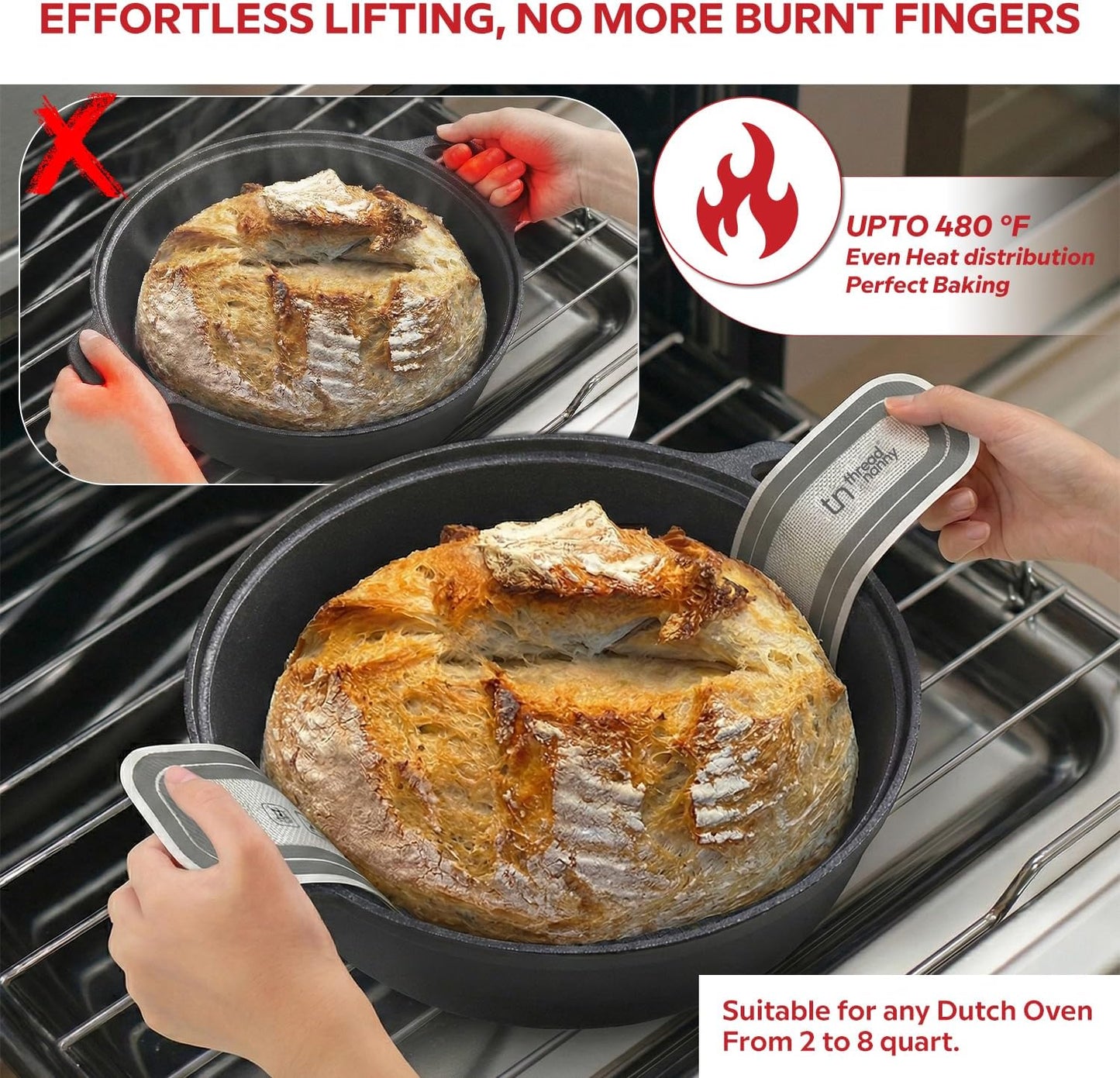 Eslinga de pan de silicona ThreadNanny para horno holandés, alfombrillas antiadherentes reutilizables resistente al calor