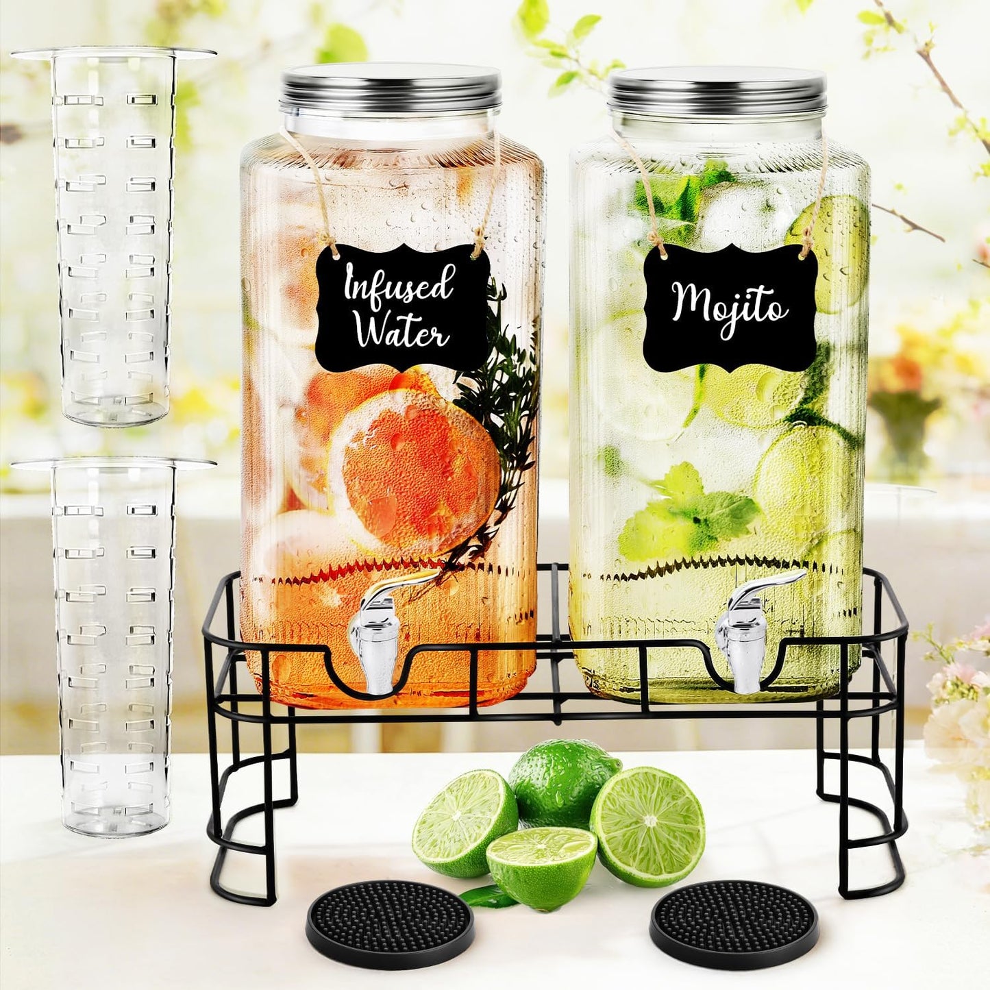 2 Dispensadores Vidrio 2gal Con Soporte Filtro Anti Fugas